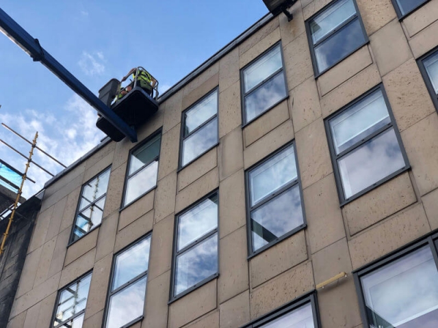 High reach MEWP window cleaning in Edinburgh